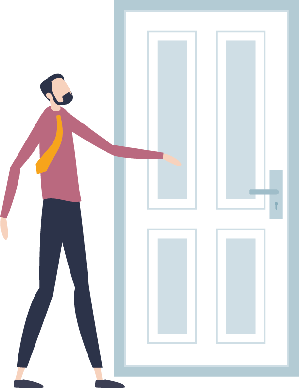 Vector image of a man walking through a door representing life transitions