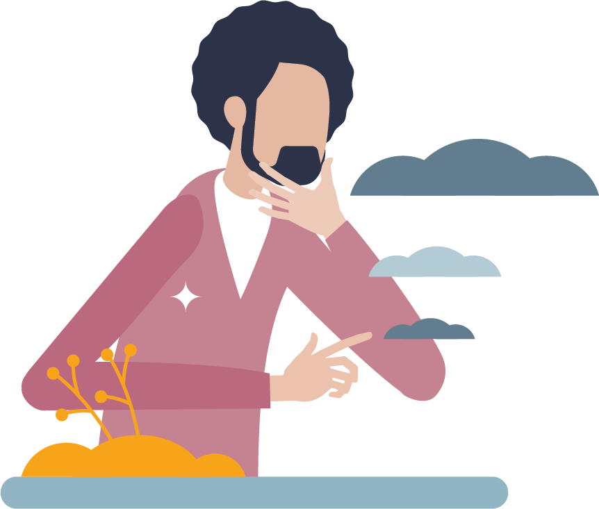 Vector graphic of a young man struggling with depression, clouds floating about him; Counseling for Depression in New York